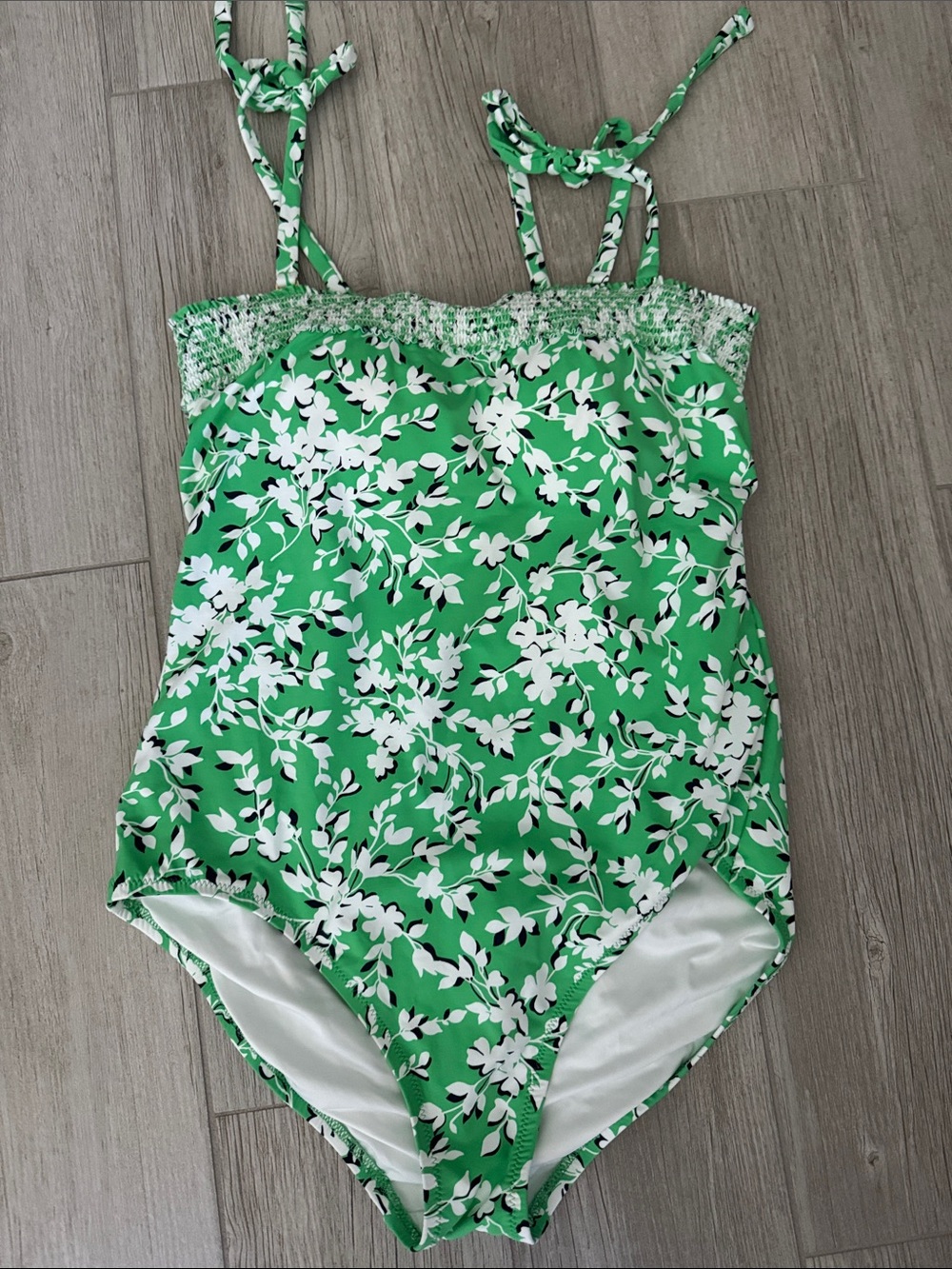 Draper James Green and White Floral Smocked One-Piece Swimsuit